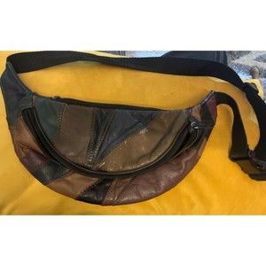 Vintage 1980’s Fanny Pack Waist Bag Genuine Patchwork Leather 2 pockets 10x5